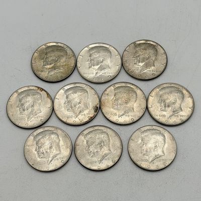 LOT 173: Kennedy Half Dollar Coins (10) 1968, 1969 - 40% Silver