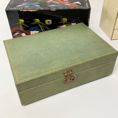 LOT 164: Vintage Jewelry Boxes with Costume Jewelry Collection Plus Craft / Repair Items