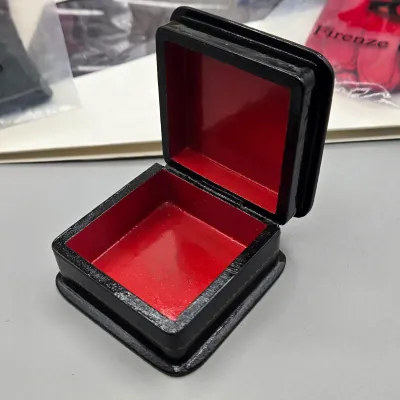LOT 128: Two Silk Scarves Made in Italy in Original Packaging, Black Lacquer Trinket Box, Stratton Pill Box and Mirror Compact, and 4...