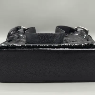 LOT 152: Black Patent Leather Crocodile-embossed Brighton Sonny Shoulder Bag