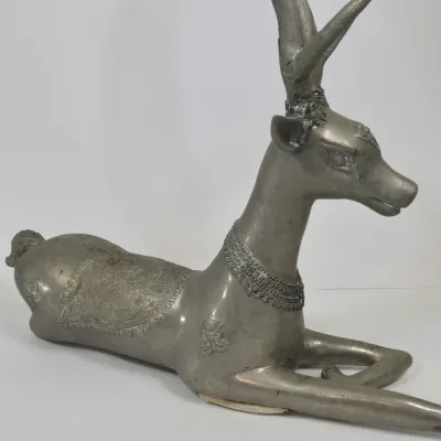 LOT 67: 1970s Hollywood Regency Style Metal Deer, Featuring Intricate Etched Detailing/ 20" Tall