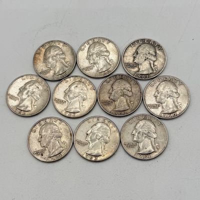 LOT 169: 1960s Silver Quarters (10) - 90% Silver