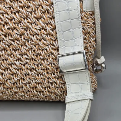LOT 158: Brighton Woven Straw Shoulder Bag Featuring White Croc-embossed Leather Trim