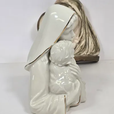 LOT 50: Holy Family Music Box Figurine, Vintage Mikasa Holiday Elegance Madonna and Child Porcelain Figurine, and Madonna and Child Wall...