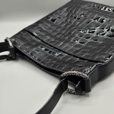 LOT 152: Black Patent Leather Crocodile-embossed Brighton Sonny Shoulder Bag