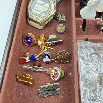 LOT 97: Vintage Men's Jewelry Collection - Watches, Tie Clips, Pins and More - in Case