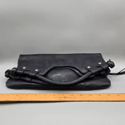 LOT 157: Black Leather Foldover Handbag by Pietro Alessandro