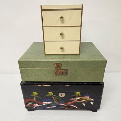 LOT 164: Vintage Jewelry Boxes with Costume Jewelry Collection Plus Craft / Repair Items