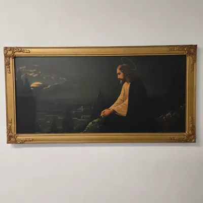 LOT 71: Vintage Framed Color Lithograph Print Titled "Christ on the Mount of Olives" / 32.5x16.5"