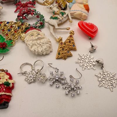 LOT 84: Big Lot of Holiday Pins, Earrings and More
