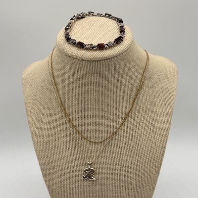 LOT 161: Sterling Silver Jewelry - Tennis Bracelet, Necklace w/ Pendant, Gold Vermeil Chain - 18.6 gtw