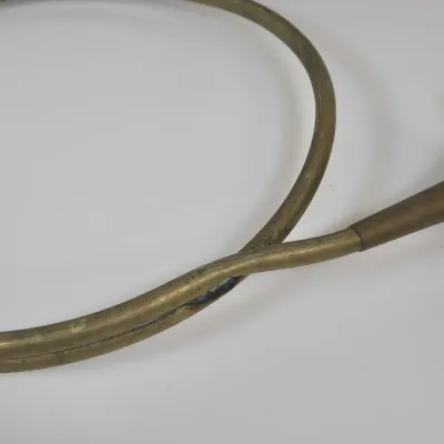 LOT 58: 2 Vintage Coiled Brass Hunting Horns and Fireplace Bellows Crafted from Wood and Brass