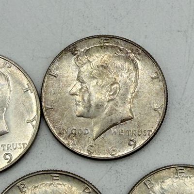 LOT 173: Kennedy Half Dollar Coins (10) 1968, 1969 - 40% Silver