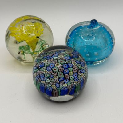 LOT 95: Trio of Glass Paperweights - Kreiss and More