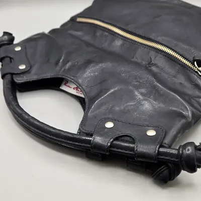 LOT 157: Black Leather Foldover Handbag by Pietro Alessandro
