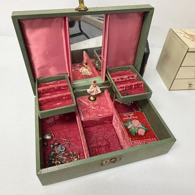 LOT 164: Vintage Jewelry Boxes with Costume Jewelry Collection Plus Craft / Repair Items