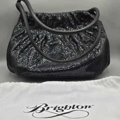 LOT 147: Black Python-embossed Leather Hobo Bag by Brighton