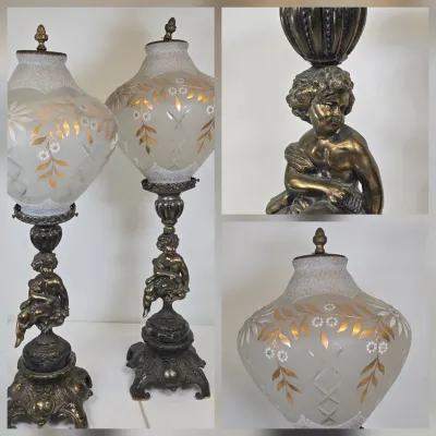 LOT 69: Pair of Vintage Victorian-style Figural Banquet and Parlor Table Lamps/ 30" Tall