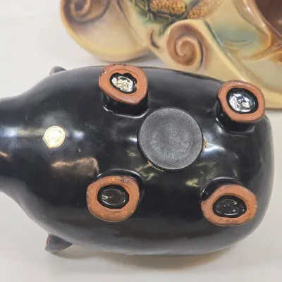 LOT 46: Vintage Hand-painted Ceramic Mallard Duck Planter Made in Occupied Japan, Hull Art Pottery Parchment & Pine Cornucopia Vase...