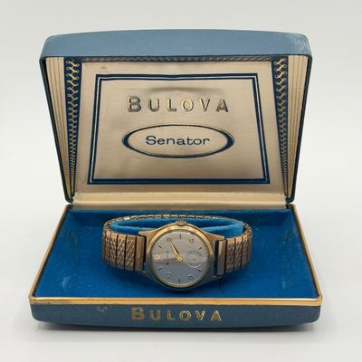 LOT 83: Working Vintage 1962 Bulova Senator Watch w/ 10K RGP Bezel in Original Case