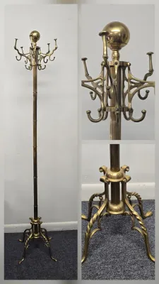 LOT 68: Vintage 1960s Hollywood Regency Brass Coat Rack / 70" Tall