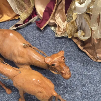 LOT 75: Vintage Dromedary Camel Figurines and Nativity Set Including 3 Kings, Mary, Joseph, Baby Jesus, and More