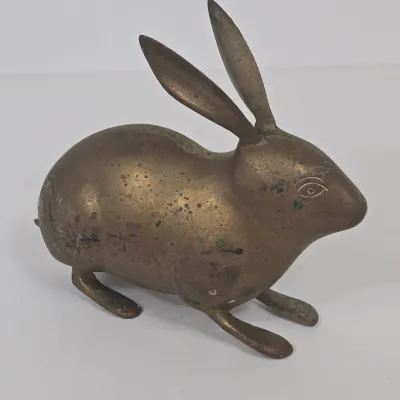 LOT 48: Vintage Mid-Century Italian Brass Butterfly Trinket Box and Brass Rabbit Figurine and Paperweight