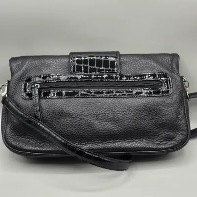 LOT 149: Brighton Black Pebbled Leather Fold-over Handbag