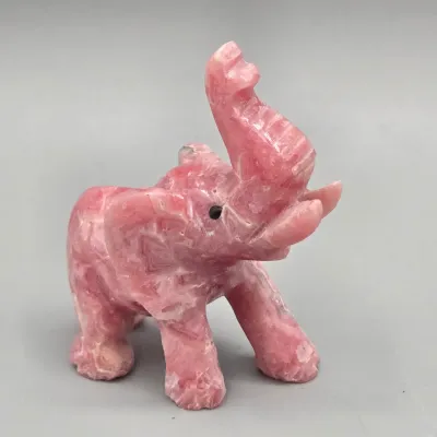 LOT 134: Hand-carved Miniature Elephant Figurine Made of Pink Rhodonite Crystal