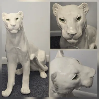 LOT 65: Vintage Large-scale White Panther Statue, Executed in a Hollywood Regency Style / 33" Tall