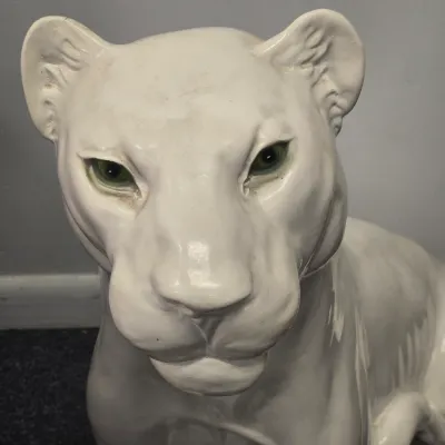 LOT 65: Vintage Large-scale White Panther Statue, Executed in a Hollywood Regency Style / 33" Tall