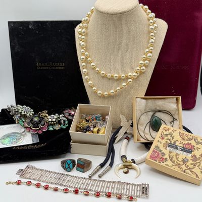 LOT 88: Costume Jewelry Collection - Camrose & Kross Jackie Kennedy Faux Pearls, Joan Rivers Statement Necklace and More