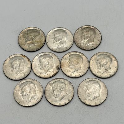 LOT 173: Kennedy Half Dollar Coins (10) 1968, 1969 - 40% Silver