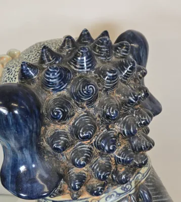 LOT 66: Large Nanking Blue and White Porcelain Chinese Foo Dog / 24" Tall