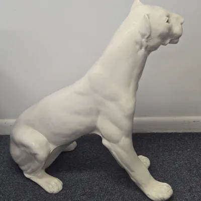 LOT 65: Vintage Large-scale White Panther Statue, Executed in a Hollywood Regency Style / 33" Tall