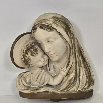LOT 50: Holy Family Music Box Figurine, Vintage Mikasa Holiday Elegance Madonna and Child Porcelain Figurine, and Madonna and Child Wall...
