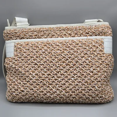 LOT 158: Brighton Woven Straw Shoulder Bag Featuring White Croc-embossed Leather Trim