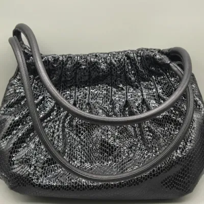 LOT 147: Black Python-embossed Leather Hobo Bag by Brighton