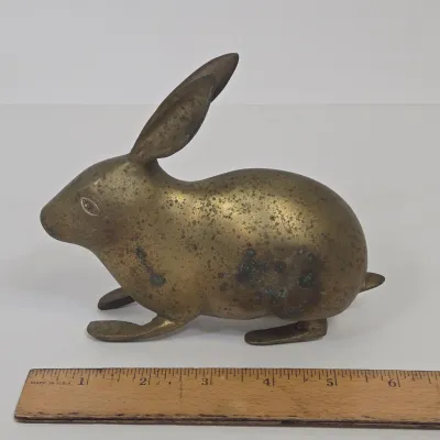 LOT 48: Vintage Mid-Century Italian Brass Butterfly Trinket Box and Brass Rabbit Figurine and Paperweight