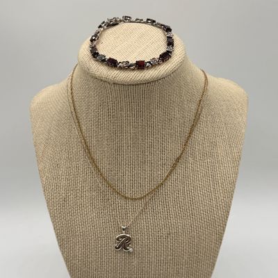 LOT 161: Sterling Silver Jewelry - Tennis Bracelet, Necklace w/ Pendant, Gold Vermeil Chain - 18.6 gtw