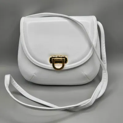 LOT 154: Frenchy of California White Leather Vintage Saddle Crossbody Bag