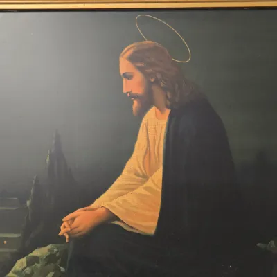LOT 71: Vintage Framed Color Lithograph Print Titled "Christ on the Mount of Olives" / 32.5x16.5"