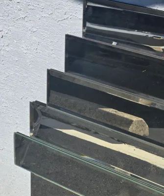 LOT 74: Vintage Postmodern Art Deco-style Stepped Beveled Glass Accent Mirror/ 35x35"