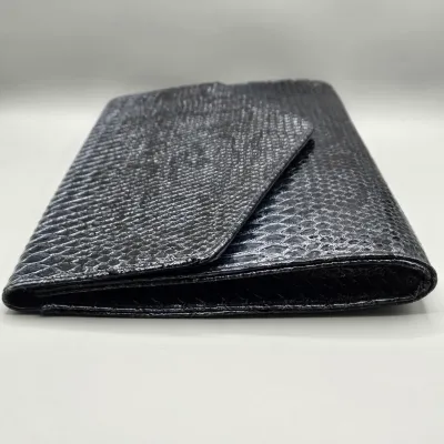LOT 144: Black and Silver Faux Snakeskin Envelope Clutch Purse by Giannini