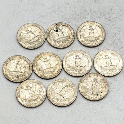 LOT 178: 1964 US Quarters ( 10 Coins) - 90 % Silver