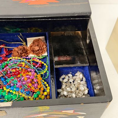 LOT 164: Vintage Jewelry Boxes with Costume Jewelry Collection Plus Craft / Repair Items