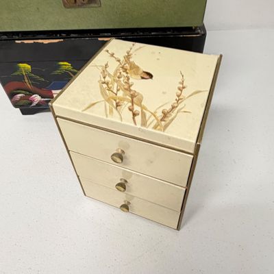 LOT 164: Vintage Jewelry Boxes with Costume Jewelry Collection Plus Craft / Repair Items