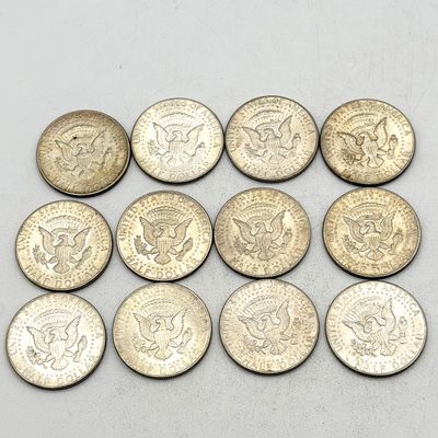 LOT 175: Kennedy Half Dollar Coins (12) 1966, 1967 - 40% Silver