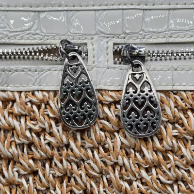 LOT 158: Brighton Woven Straw Shoulder Bag Featuring White Croc-embossed Leather Trim