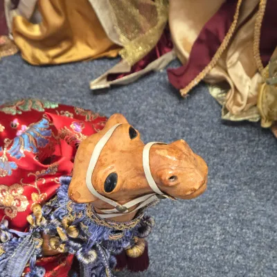 LOT 75: Vintage Dromedary Camel Figurines and Nativity Set Including 3 Kings, Mary, Joseph, Baby Jesus, and More